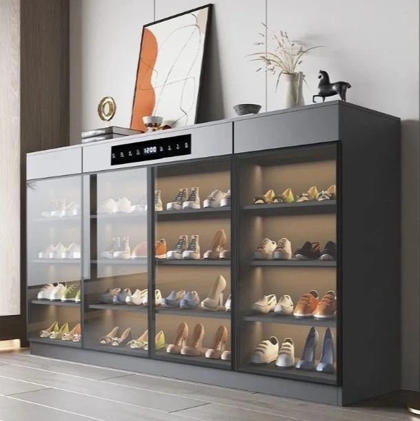 

Вместительный тонкий шкаф для обуви в прихожую, для домашнего использования, высокий вертикальный шкаф-витрина со стеклянными дверцами, мебель для хранения