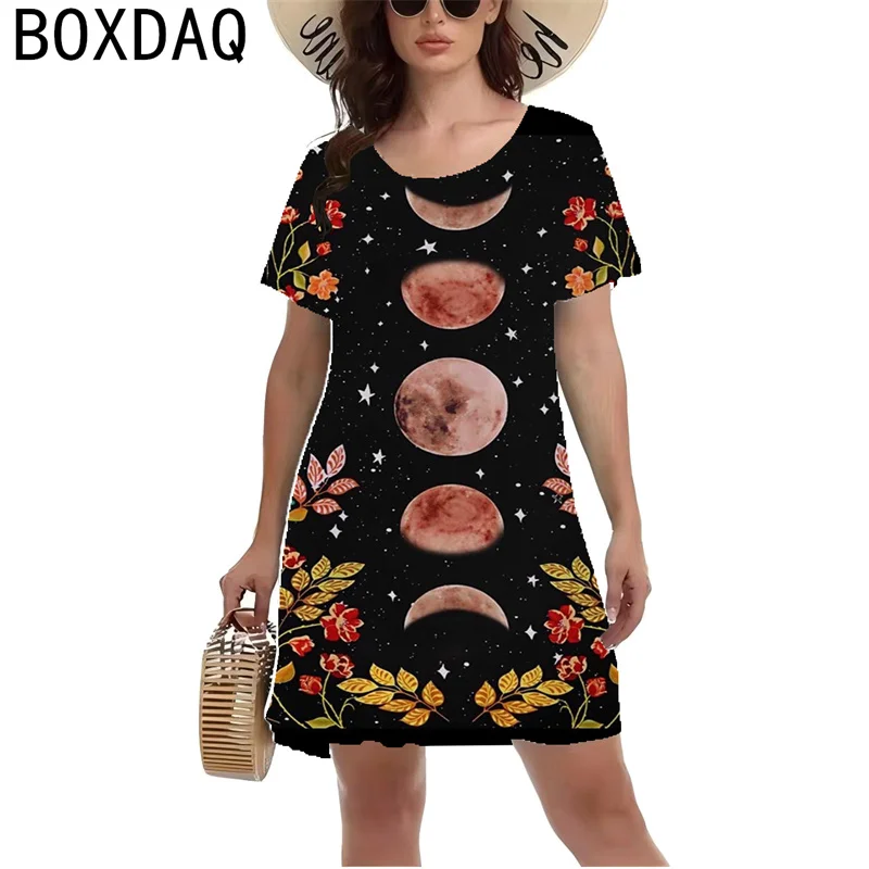 Fashion High Quality 3D Colorful Starry Sky Pattern Print Dress Big Size Women Casual Short Sleeve O-Neck A-Lien Dress Vestidos