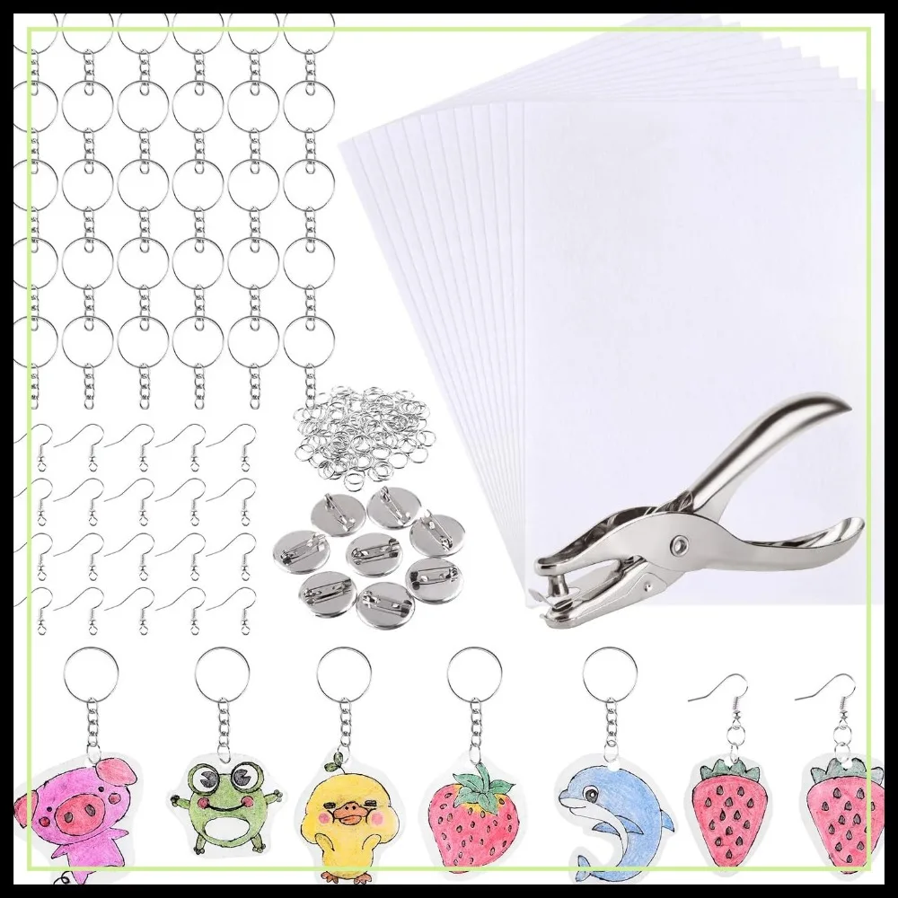 

181 Pcs Shrinking Plastic Sheets Kit with Keychain Accessories for Craft Art Supplies