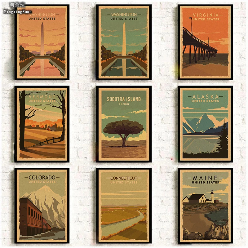 Landscape San Francisco Hawaii Posters Kraft Paper Prints Clear Image Art Painting Home Decoration Wall Decor Painting Modern