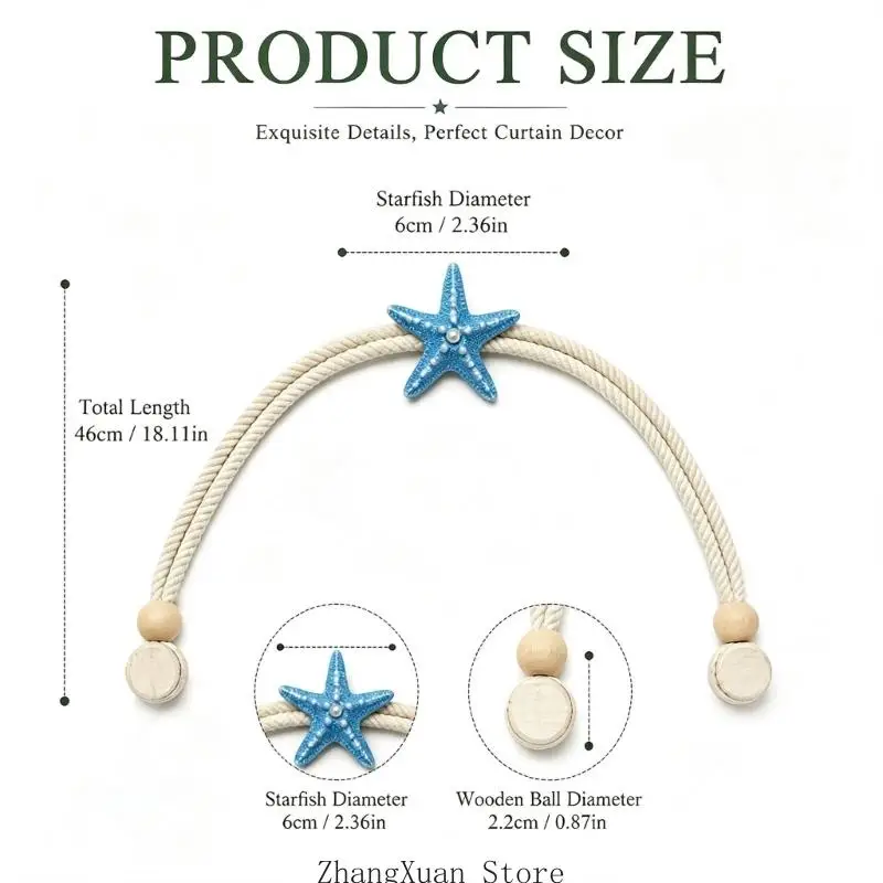 Sea Star Magnetische Vorhangschnalle, Raffhalter, Seil, magnetische Vorhanghalter, 2er-Set für durchsichtige Stoffe – Detail 6