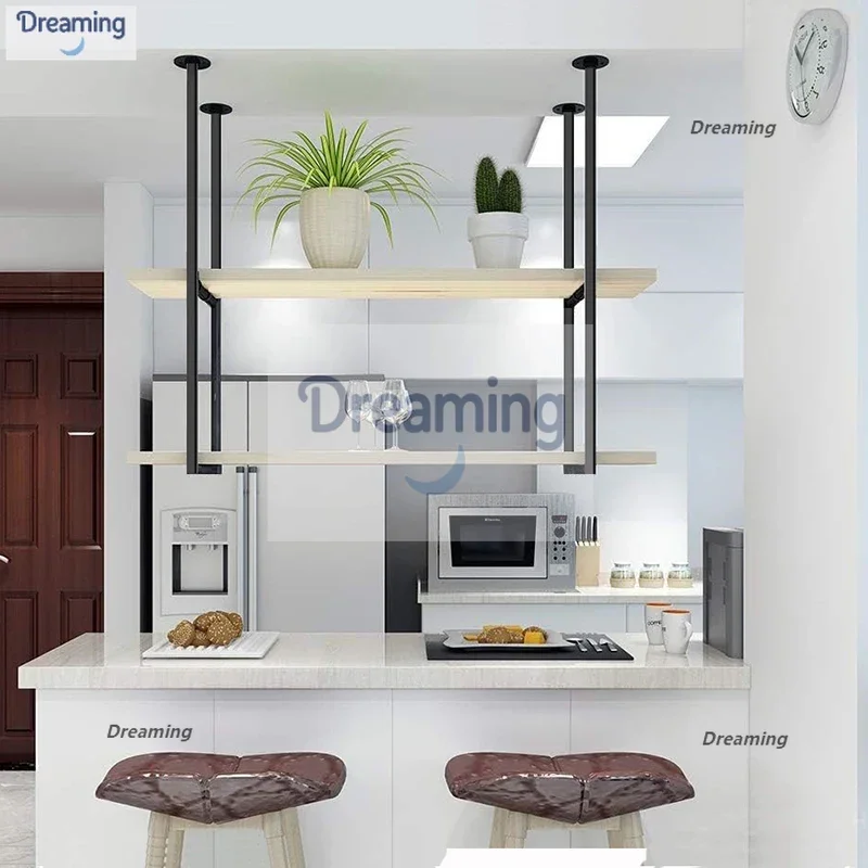 

Island ceiling rack hanging rack baffle rack laminate wrought iron bracket kitchen restaurant bar wrought iron custom
