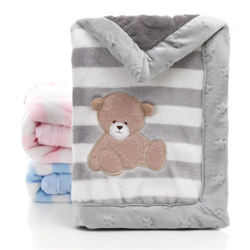 Baby Blanket Newborn Double Thick Flannel Swaddle Wrap Breathable Warm Coral Fleece Blanket Cute Cartoon Soft Children Quilt