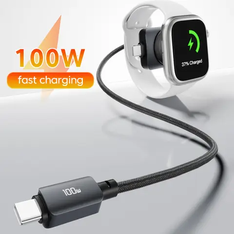 100W 2 in 1 USB C to USB C Fast Charging Cable For Iphone 17 16 Magnetic Watch Charging Cable for Apple Watch Phone Earbuds