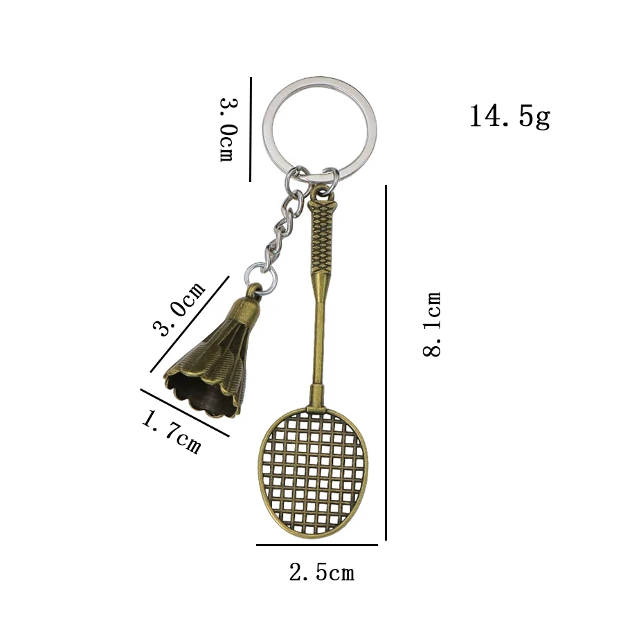 Mini Badminton Racket Keychain Alloy Metal Sport Key Ring Shuttlecock Pendant Creative Bag Charm Souvenir Gift for Sports Player
