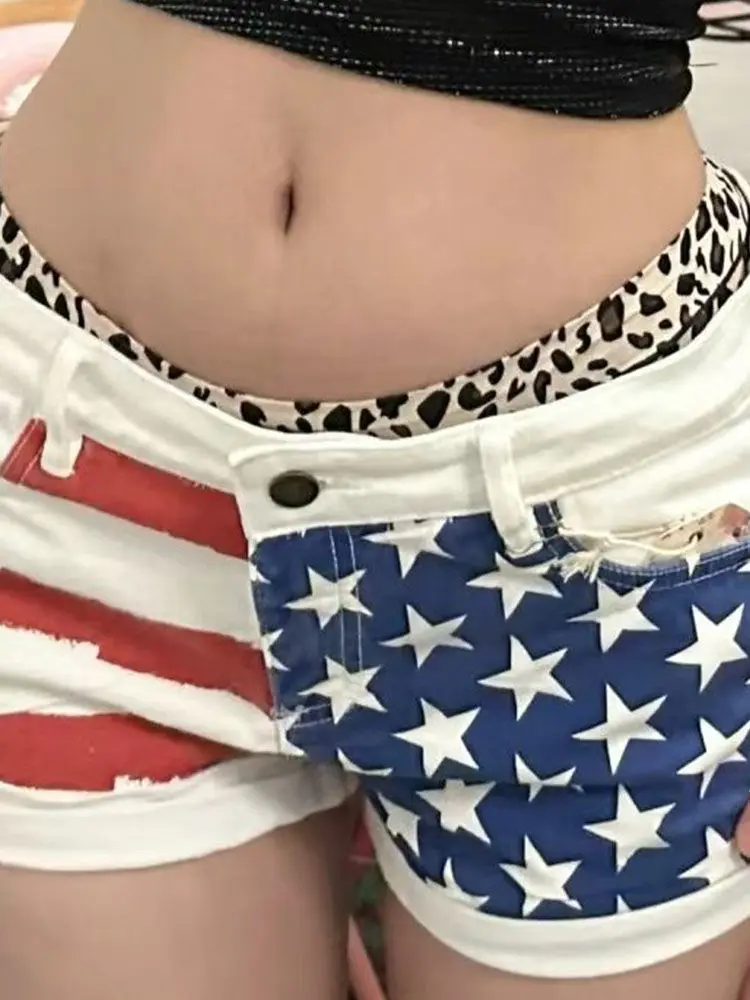 Retro Star-printed DENIM กางเกงขาสั้นผู้หญิงฤดูร้อน Y2k Slim ก้น Super กางเกงขาสั้นกางเกงยีนส์กางเกงร้อน