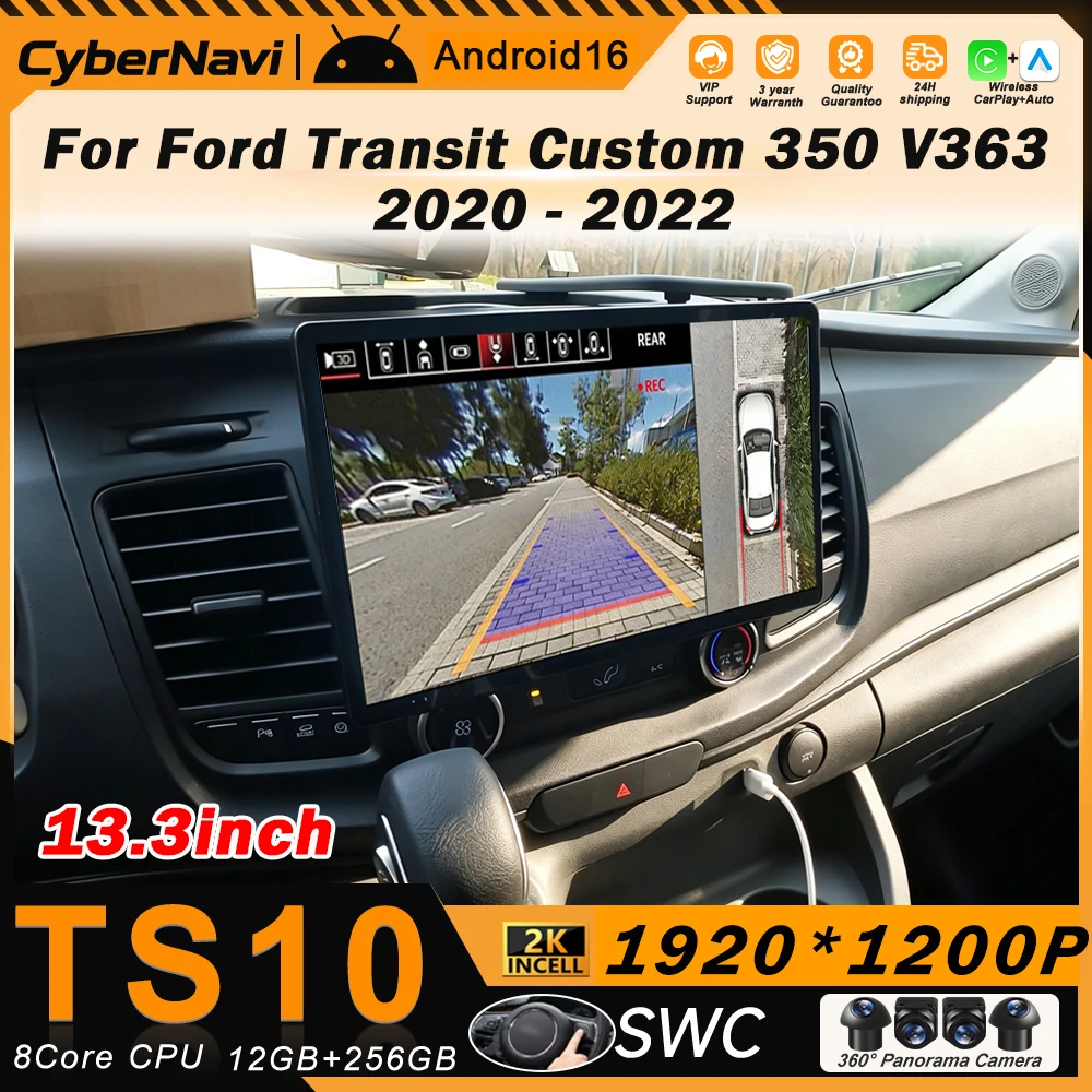 13.3 Inch Android Auto Radio Navigation GPS For Ford Transit Custom 350 Transit V363 2020- 2022 Multimedia Video Player Head Uni
