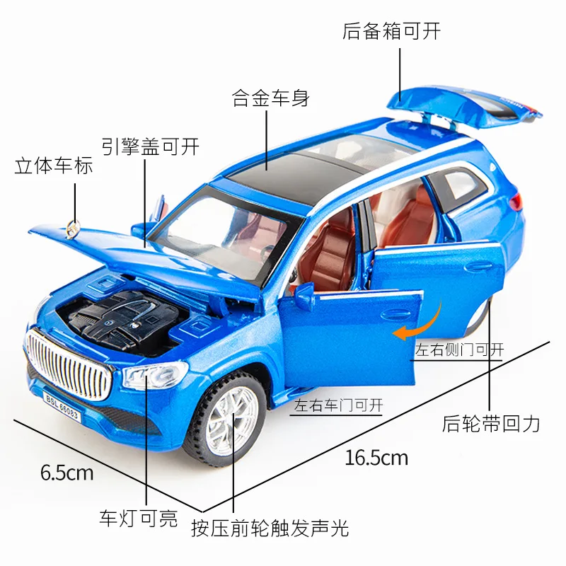 Maybach-Coche de juguete de aleación modelo GLS600 SUV para niños, de Metal con sonido y luz juguete de colección, escala 1:32