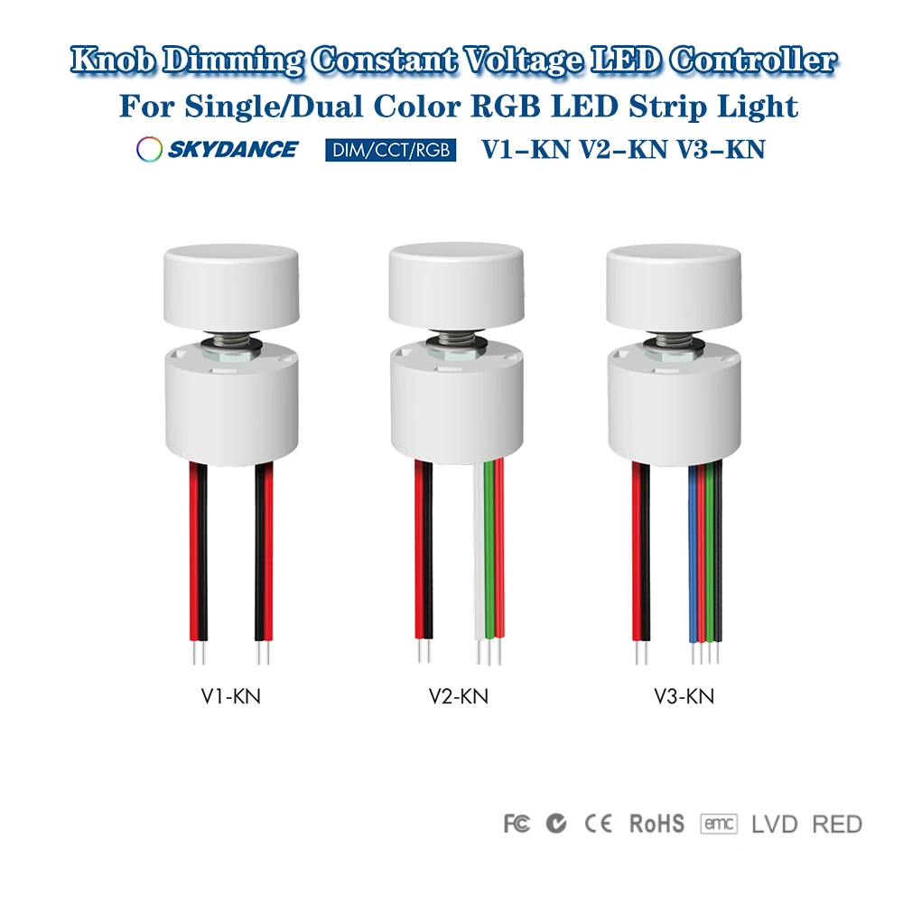 

Skydance V1-KN V2-KN V3-KN DC5-24V Rotary knob 3A PWM LED Dimmer Switch Controller For Single/Dual Color RGB LED Strip Light