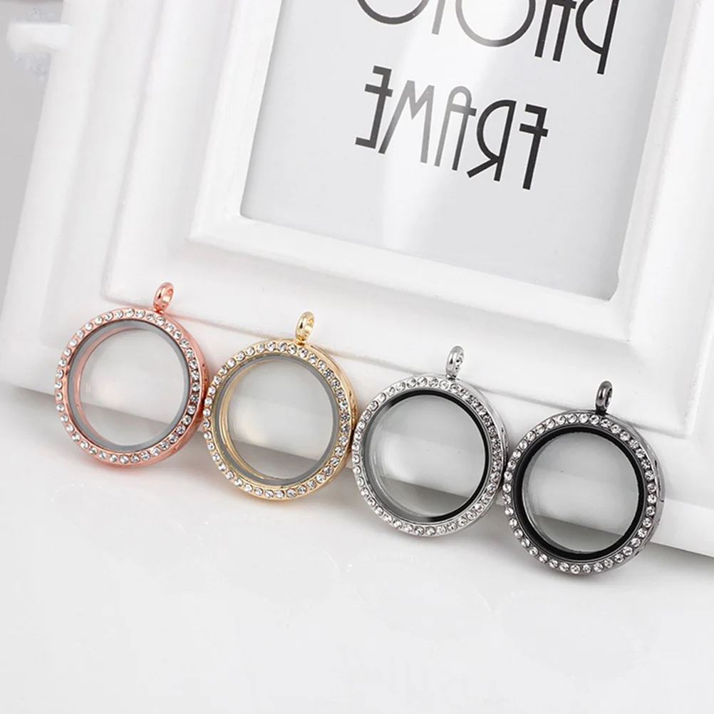 4Pcs Rhinestone Photo Pendant Charms Alloy Bezel Trays for Necklace Pendant Jewelry Pendants Rhinestone Bezel Photo Pendants