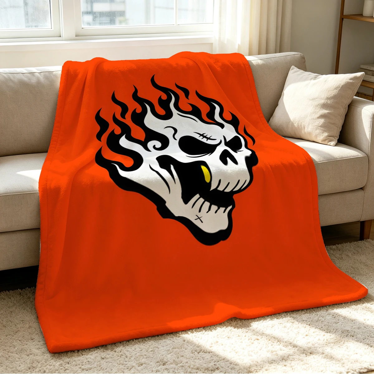 Fire Skull Blanket Soft Cozy Throw for Sofa Bed Festive Holiday Decor Gift for Kids and Adults,Lightweight and Warm