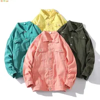 Blue Men Denim Jacket, Single-breasted Square Collar Long-sleeved Coat, Green, Black, Yellow, White,Purple Available