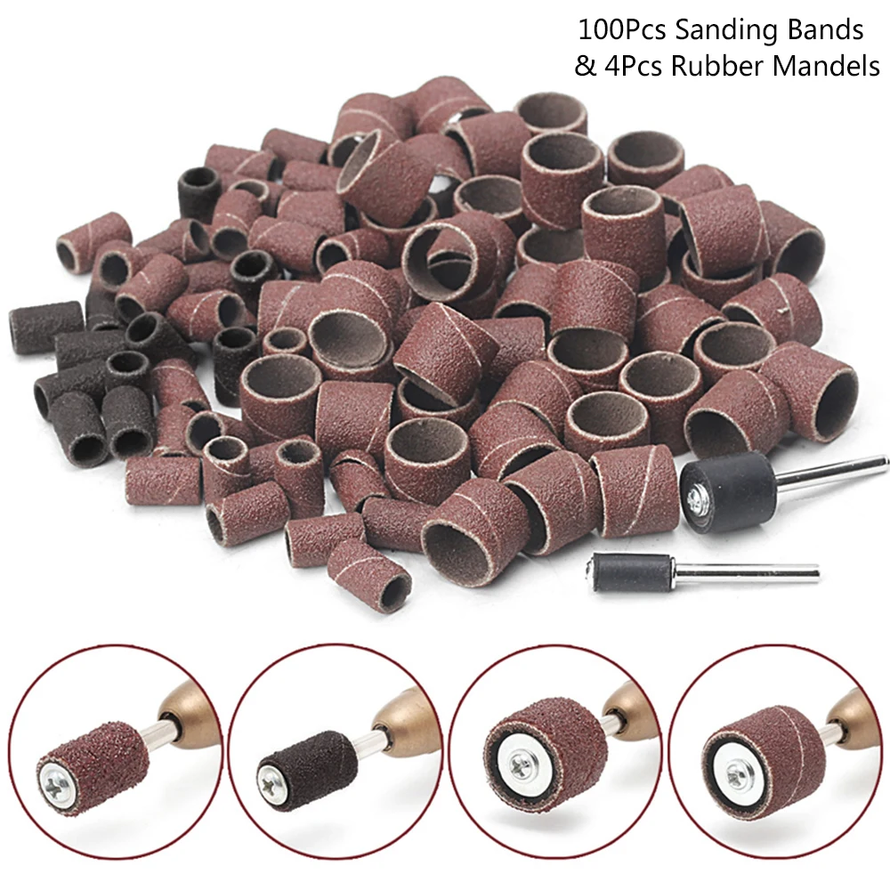 104pcs Sanding Drums Kit 80/120 Grit Nail Drill Bits Abrasive Tools Sand Mandrels for Dremel Nail Drill Rotary Abrasive Tools