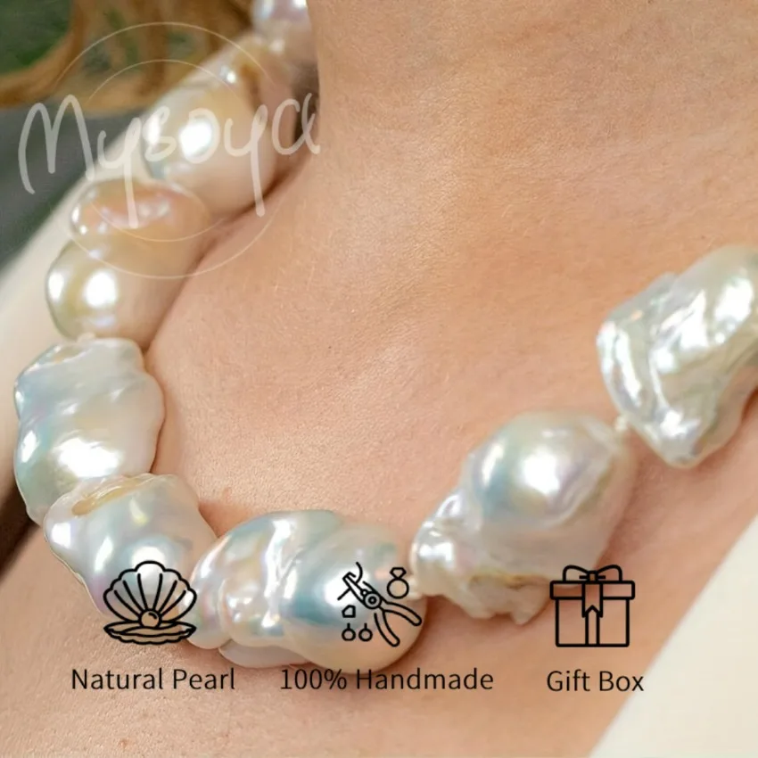 

Mysoya Large White Classic Baroque Pearl Necklace 14-18mm Pearl Gift Box Gift for Him Her for Birthday Wedding Valentine's Day