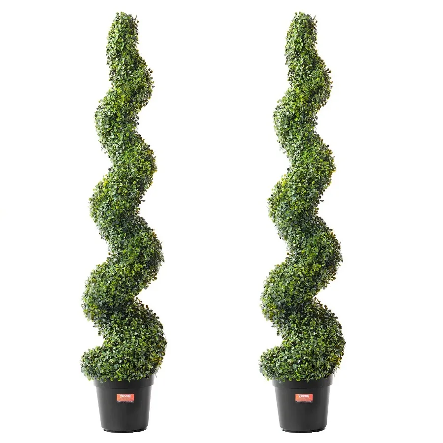 

2 Pack 5' Artificial Boxwood Topiary Tree Faux Plant UV Dr In Outdoor