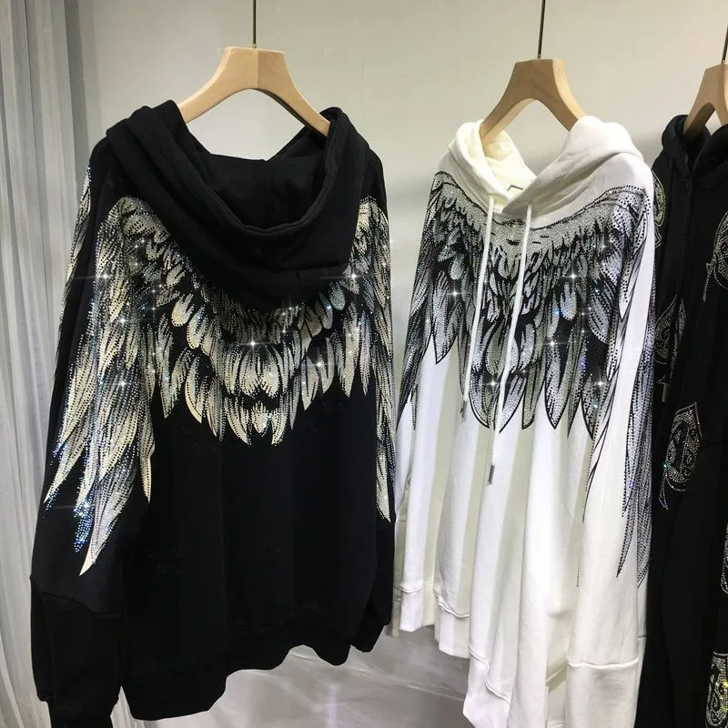Sweater Female Heavy Industry Hot Drill Front Rear Big Wings Thin Hooded Thin Jacket Exquisite Simple Casual Trend Temperament