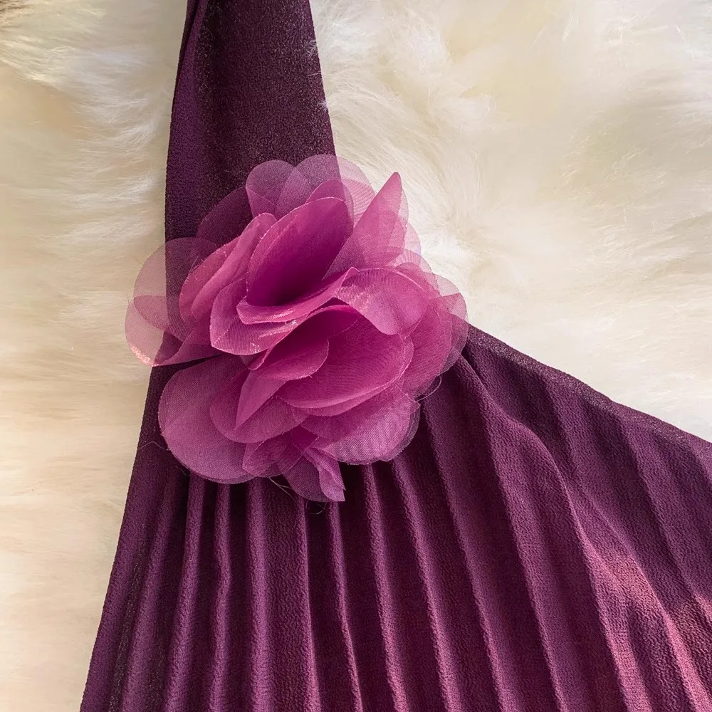 Roxo chiffion vestido feminino halter sem mangas sem costas roupas senhora streetwear elegante vintage em camadas babados roupas senhora