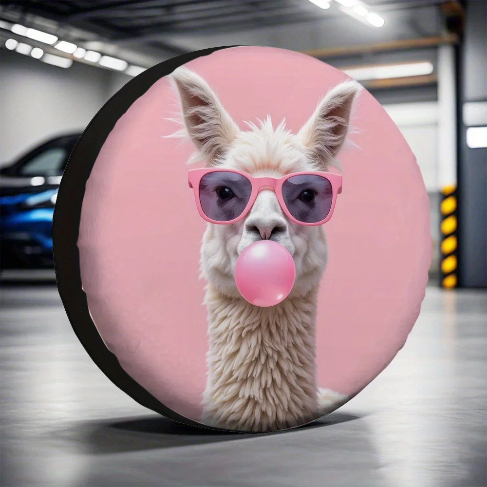 1pc 2D Flat Printing Popular Tire Covers Cool Llama Bubblegum Pink (4) Fabric Without Electricity 0 Use For School Parking Lots,