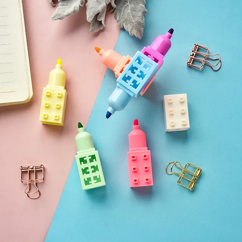1/2Pcs 6 Colors Detachable Building block Highlighter pens Fluorescent Pen Art Painting Marker pens Student Stationery Supplies