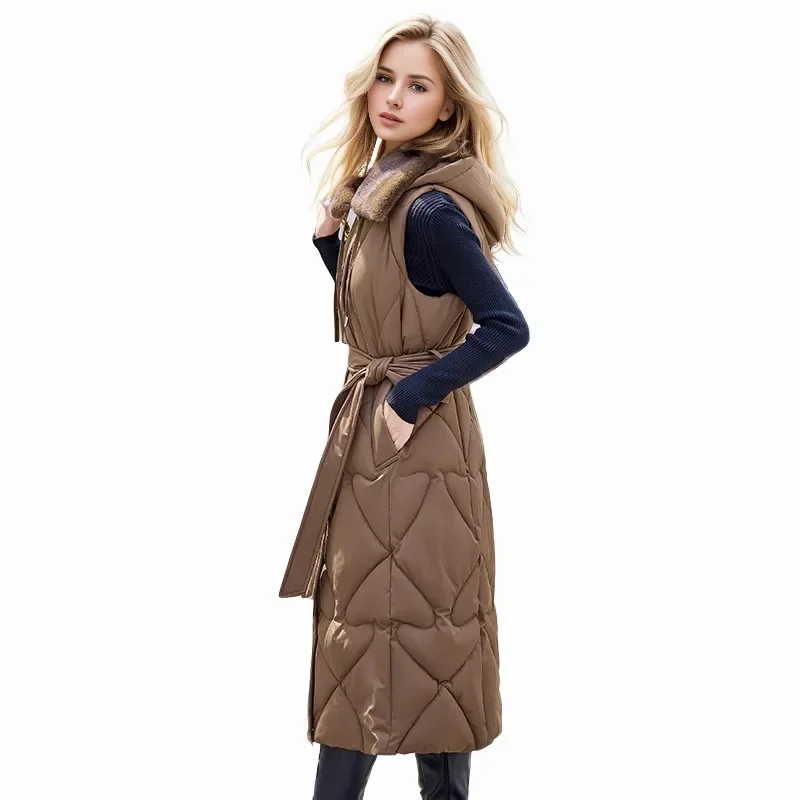 

Зимняя женская новая длинная хлопковая куртка без рукавов, женский теплый жилет с меховыми лацканами, пальто, женский жилет для похудения, куртка 2025