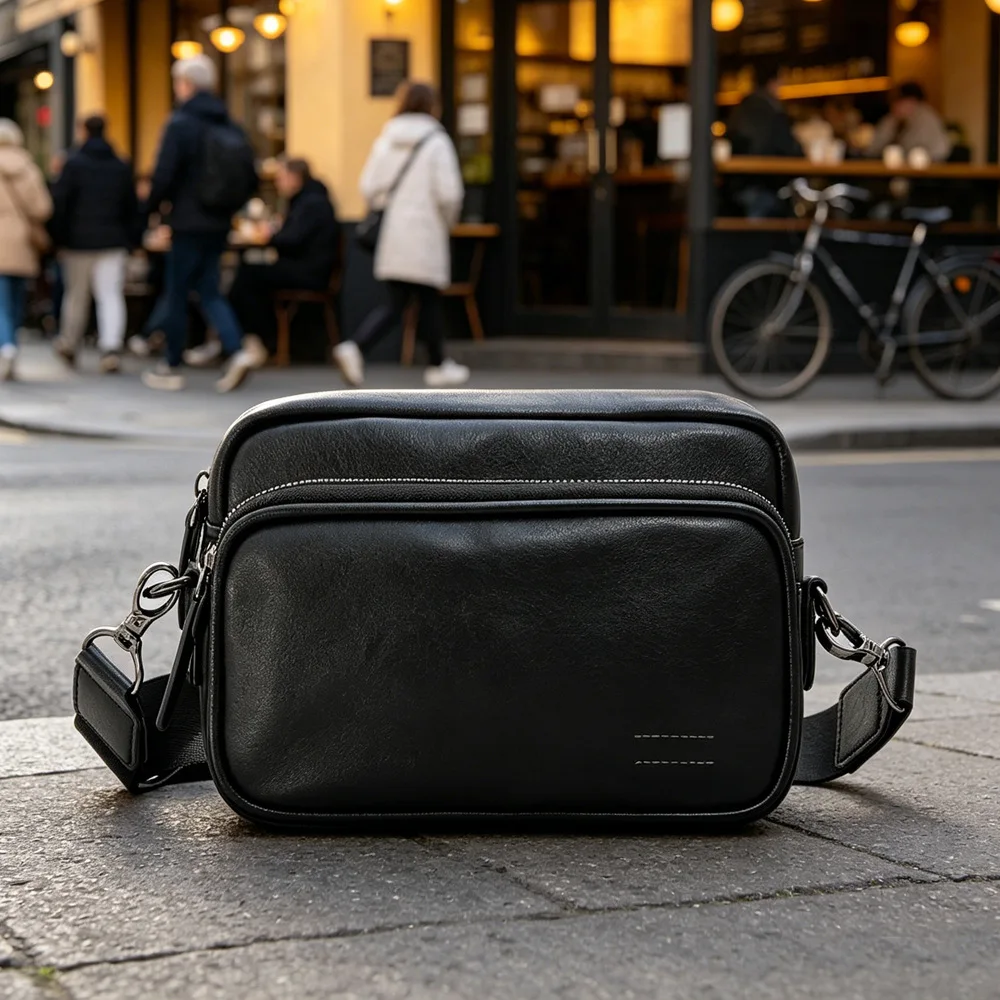 New Fashion Men Crossbody Bag Simple Design Shoulder Crossbody Bags Men Luxury Soft Leather Boston Square Sling Bag Unisex Purse