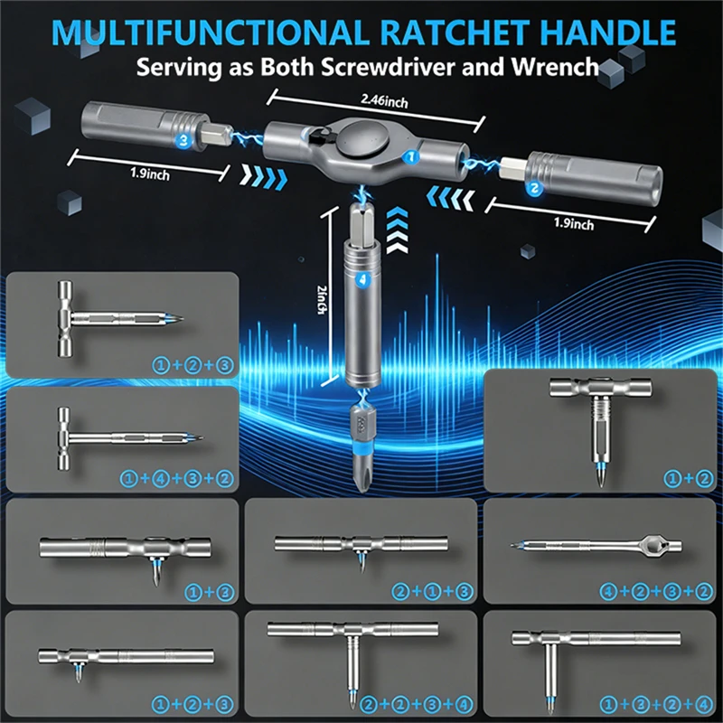 Ratchet Screwdriver 24 In 1 Compact Portable Magnetic Reversible High Torque Screwdriver Kit for Phone Laptop Household Repair