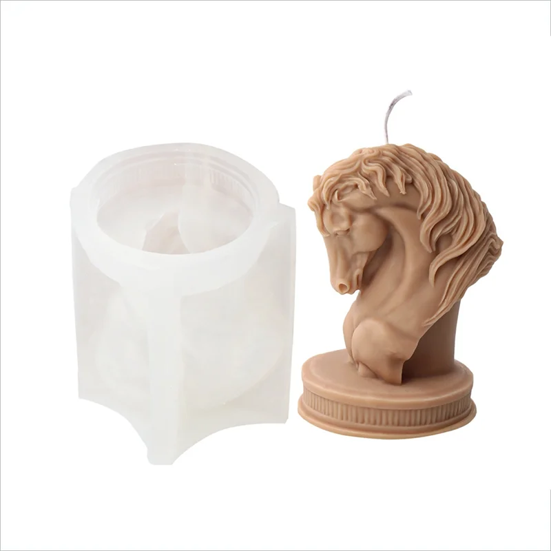 A84E-Horse Head Statue Candle Silicone Mold Bust Riding Sculpture Art Figurine Animal Poney Candle Mould