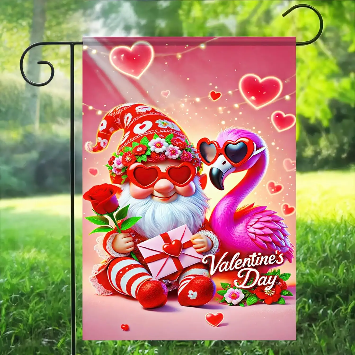 Valentine's Day Garden Flag Red Love Heart Garden Flag Double Sided Cute Flamingo Gnome Flag Yard Porch Banner Decorativ ZZA SSL