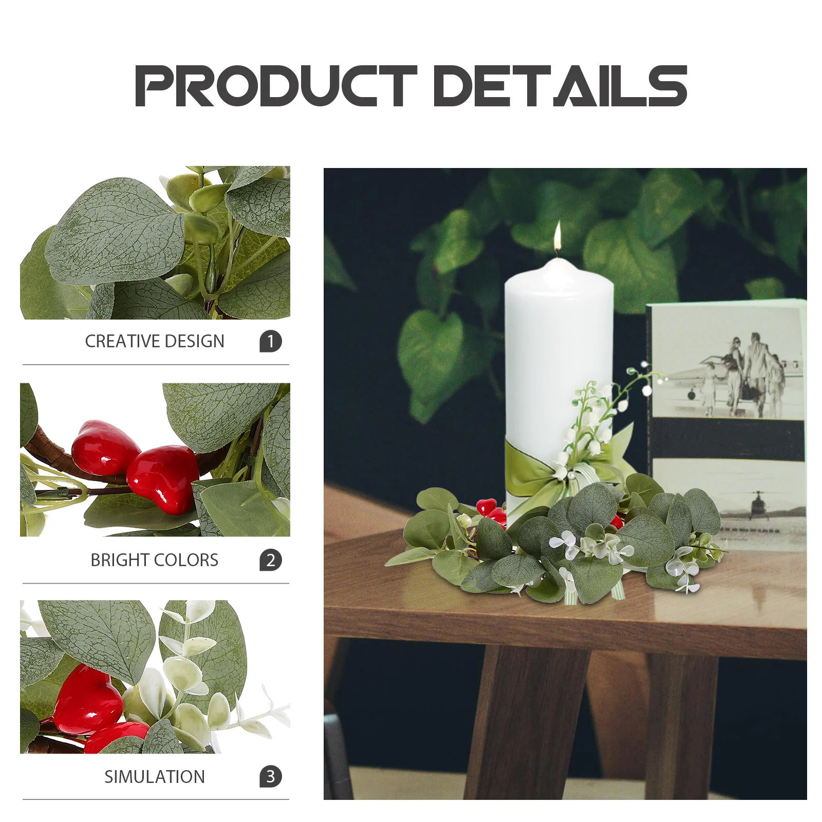 

2Pcs Artificial Leaf Rings Greenery Berries Compact Wedding Table Decoration Romantic Party Valentine Wreaths