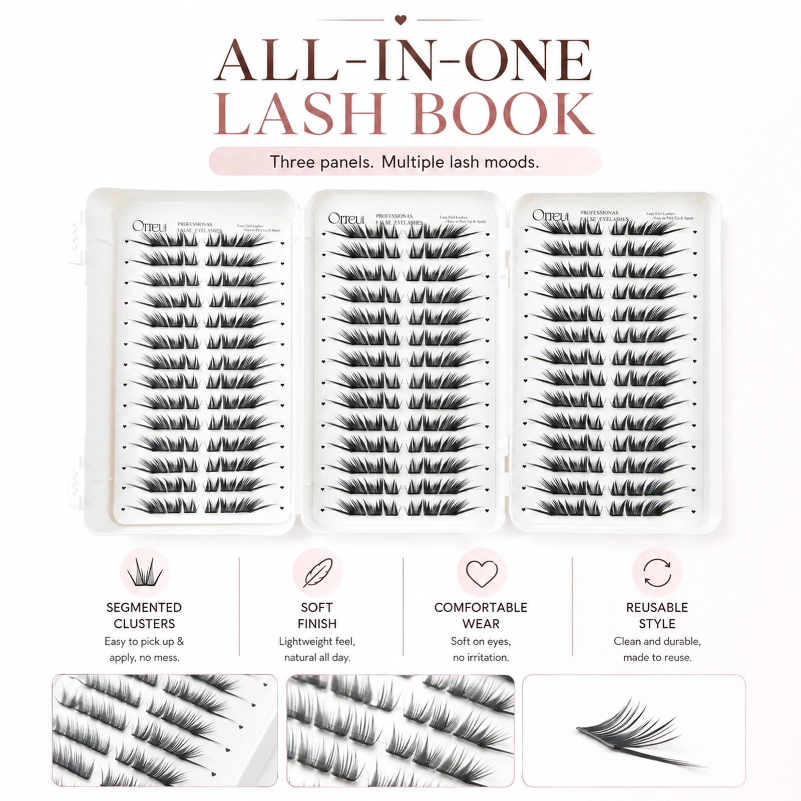 Korean No Glue Eyelashes, Invisible Thin Band Lash Extensions, Natural Wispy Cluster Lashes, DIY Press On False Lashes