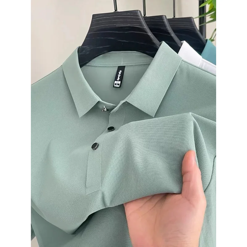 

Summer new men's boutique short sleeve high-quality ice silk luxury brand flip collar polo shirt high-end business casual Tshirt
