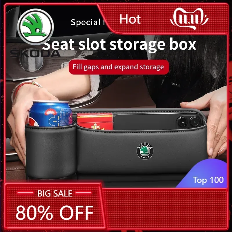 

Car Sticker 2025 New Car Storage And Finishing Leather Seat Gap Storage Box For Skoda Citigo Kamiq Karoq Kodiaq Octavia Scala Ye