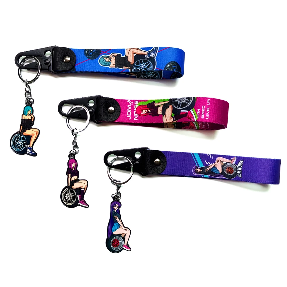 Anime Keychain Car Key Strap Pretty Cute Sexy Girl Wristlet Keychains Metal Auto Motorcycle Keyrings for Man Wallets Handbags