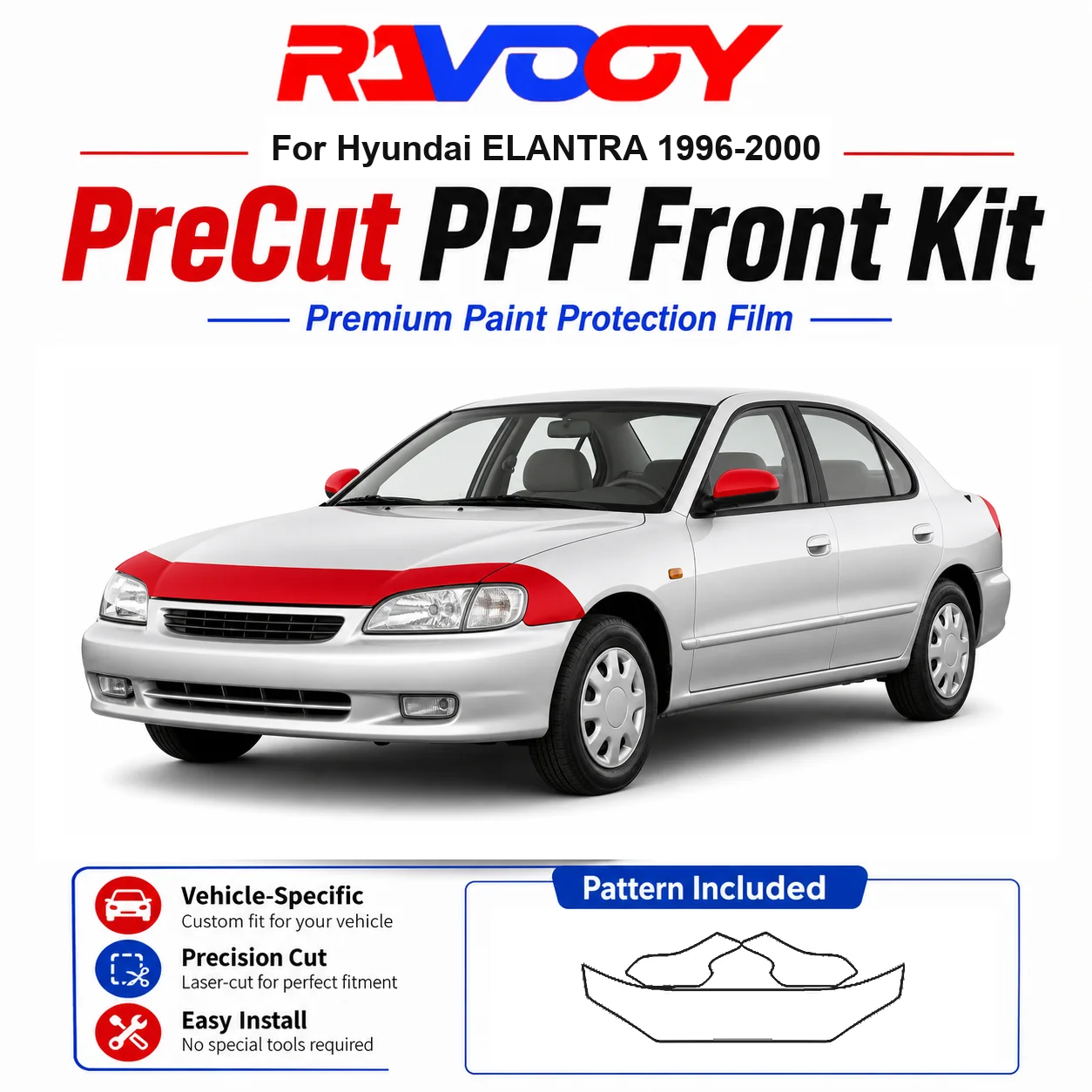 85mil-tpuプレカットppfキット-ヒュンダイ-エラントラ-1996-2000用-フード、フェンダー、ミラーセット-自己修復クリアブラフィルム