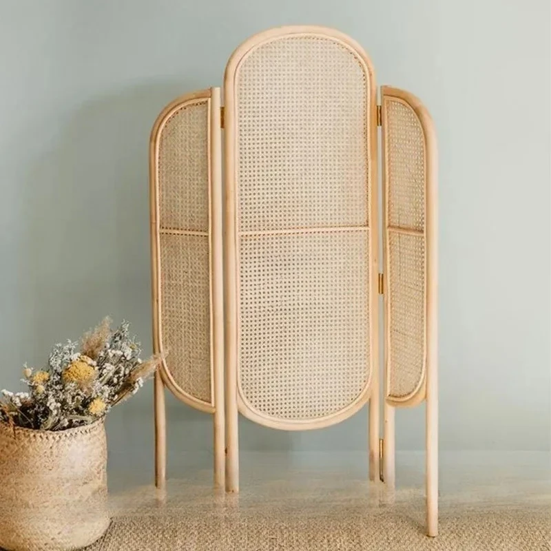 lmm1  handmade rattan screen solid wood partition simple homestay movable entrance folding screen baffle