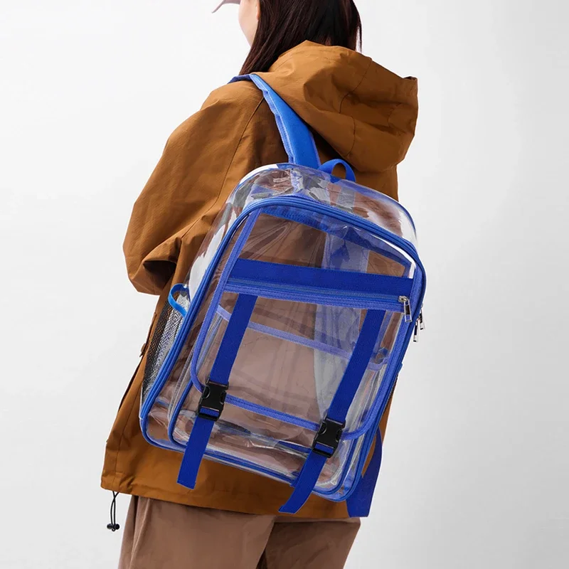 

New Sewing Thread Zipper Solid Color PVC Transparent Backpacks 2026 Hot Sale Simple Large Capacity Portable Casual School Bags