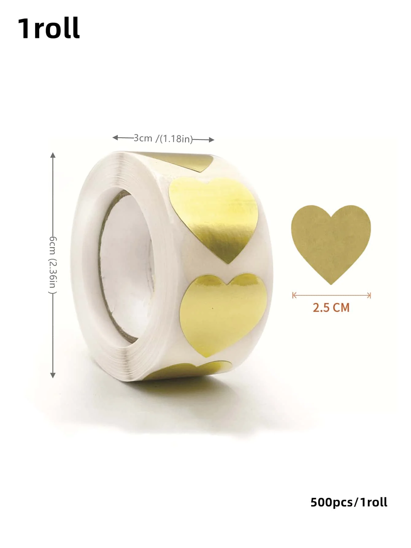 1 Inch Heart Label Permanent Color Code Dot Stickers, Mother\'s Day and wedding decorations，500 Labels per Roll, Metallic Gold