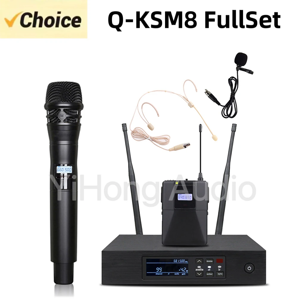QLXD4 Black KSM8 FullSet Professional Wireless Microphone System Metal Handheld Church Karaoke Singing Headset Mic