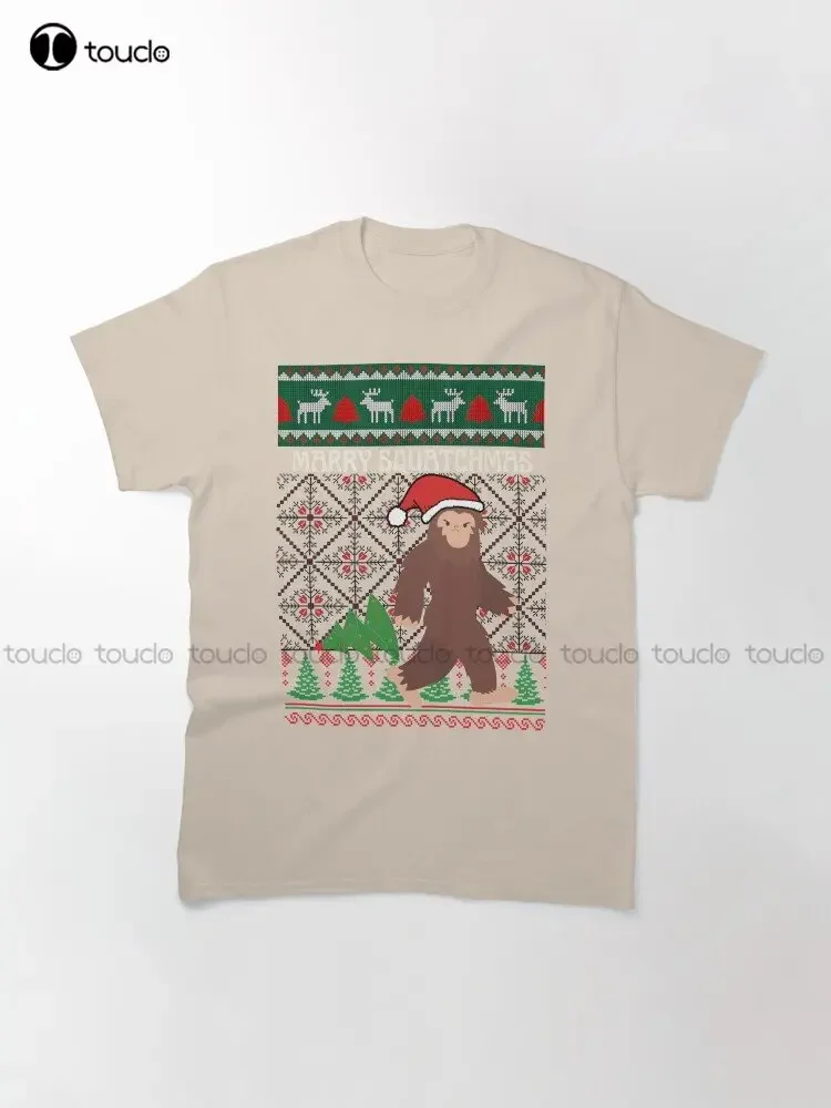 Ugly Holiday Sweaters | Bigfoot Marry Squatchmas Sweatshirts Classic T-Shirt Tee Shirts For Men Creative Funny Tee Custom Gift