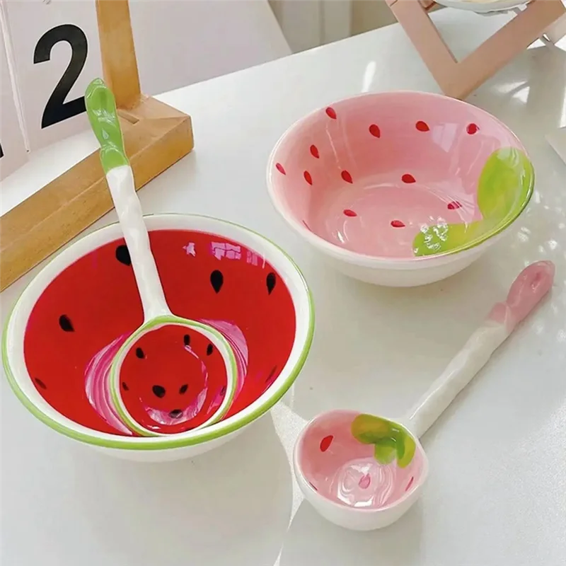 

ABSS-2 Set Of Cereal Bowl Cereal Killer Spoon Spoons Ramen Soup Spoons With Handle Fruit Pattern Serving Spoon Durable ,