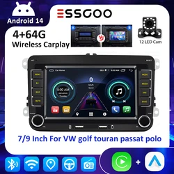 ESSGOO Android 14 Car Radio Wireless Carplay For Volkswagen Passat Skoda Octavia golf 5 6 touran Car Multimedia Player GPS WiFi