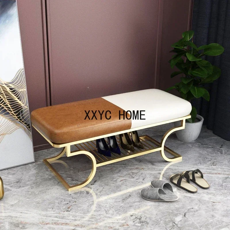 Nordic Hallway Porch Shoe Changing Stools Light Luxury Household Bedroom Long Ottomans Dressing Room Furniture Storage Bench H