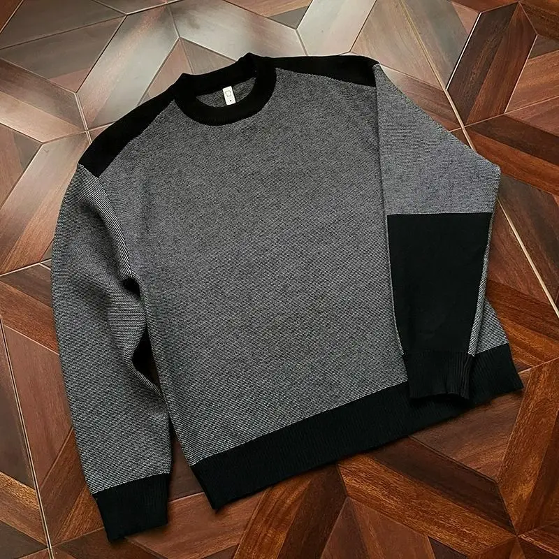 

Мужской утепленный свитер с круглым вырезом, осенне-зимний, в стиле колор-блок, теплый, свободный, простой, для ношения под одеждой, винтажный, премиум-класса