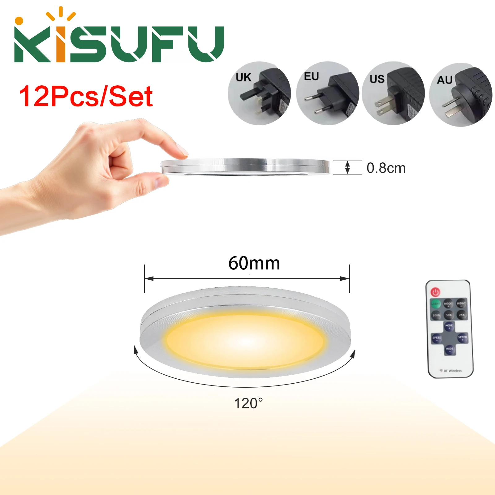 

8mm Ultra thin LED Cabinet Light for Room Kitchen Camper IR Remote Dimmable Round Ceiling Light White Natural Warm 1-12pcs/Kit