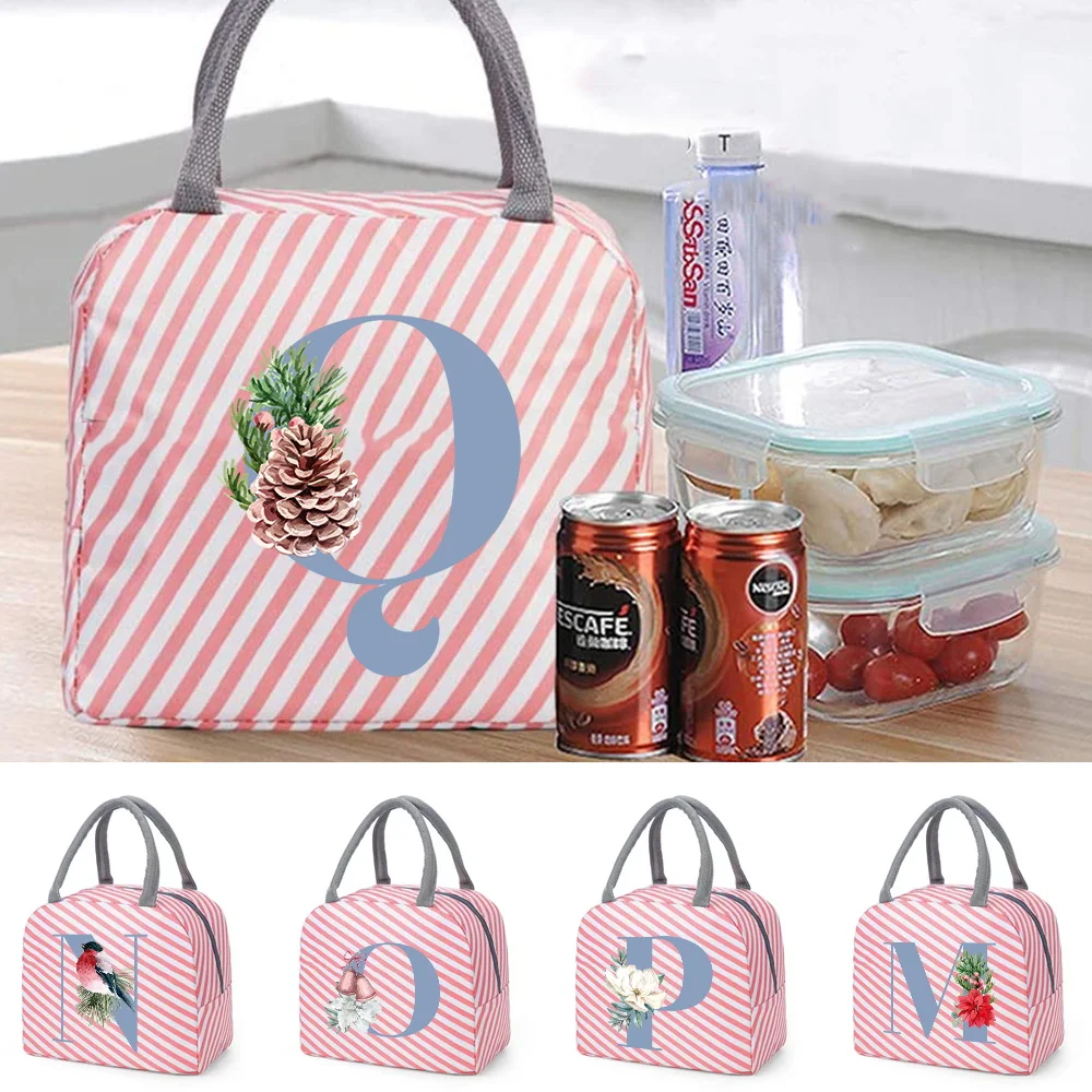 

Insulated Lunch Dinner Bag for Women Kids Cooler Bag Blue Letter Thermal Bag Portable Lunch Box Ice Pack Tote Food Picnic Bags