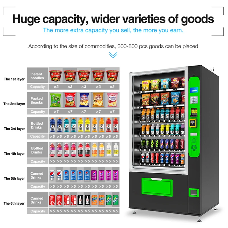 TCN Self Touch Screen Drink Snack Vending Machine USA Banknoty Czarny automat do sprzedaży