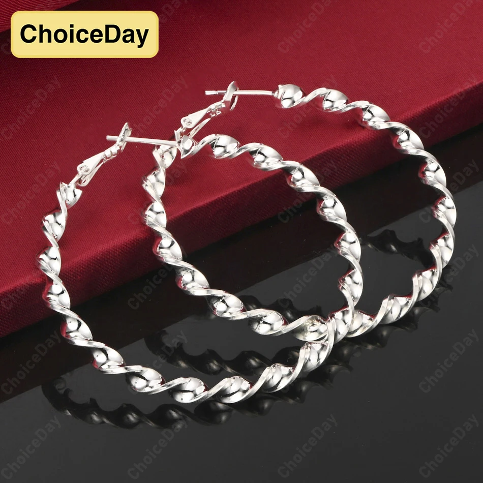 

ChoiceDay 925 Sterling Silver 50mm Delicate Twisted Round Hoop Earrings for Women Girlfriend Party Jewelry Gift