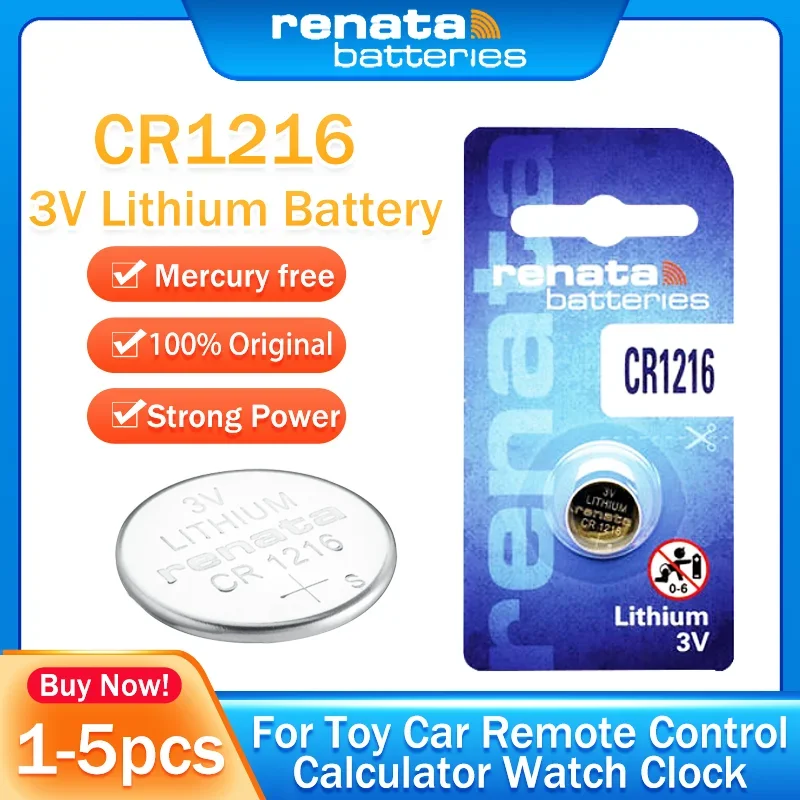 1-5PCS RENATA CR1216 CR 1216 DL1216 BR1216 3V Lithium Battery For Toy Car Key Remote Control Calculator Watch Button Coin Cells