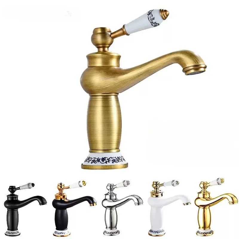

Bathroom Faucet Antique Bronze Finish Brass Basin Sink Solid Brass Faucets Single Handle Water Mixer Taps Bath Crane With tube