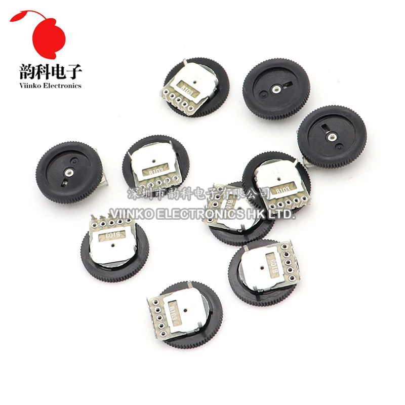 10pcs Double Dial Taper Volume Wheel Duplex potentiometer B102 B103 B203 B503 B104 1K 2K 5K 10K 20K 50K 100K 3Pin 5Pin 16*2mm